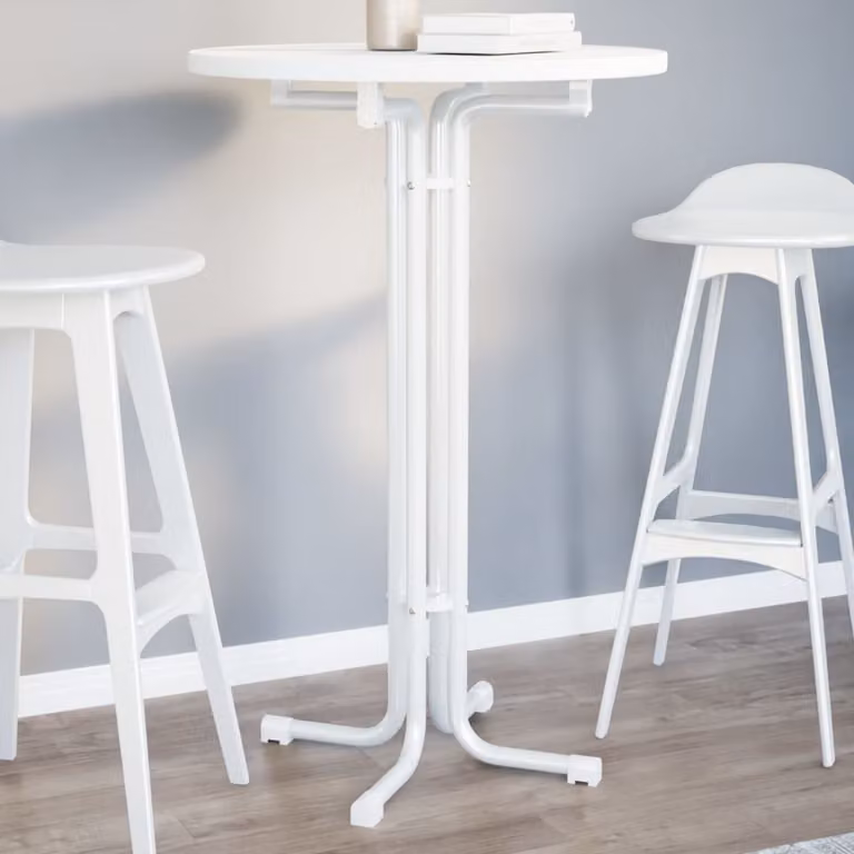 vidaXL Tavolo da Bar Moderno Bianco in Legno e Metallo Ø70 x H 110 cm