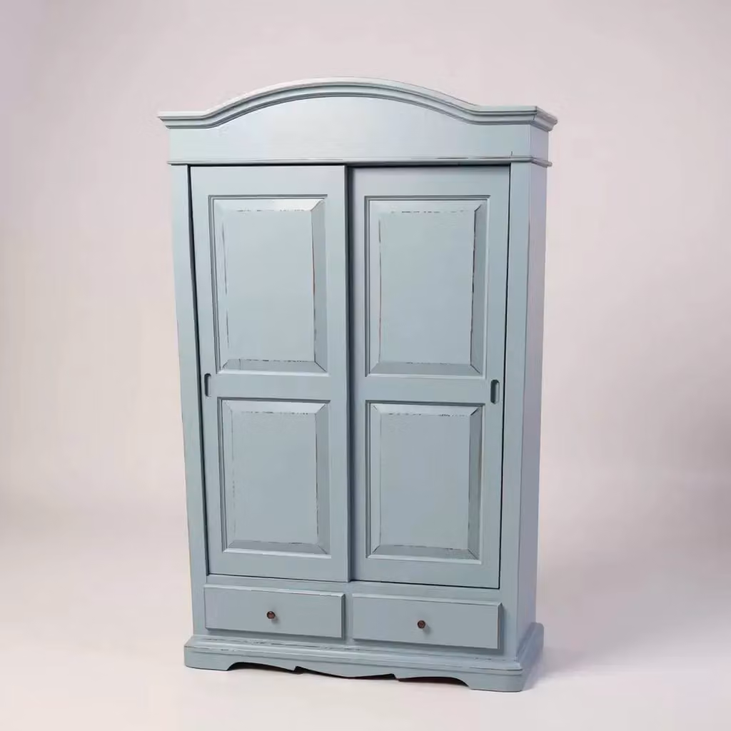 Armadio shabby chic Mobili 2G con 2 ante scorrevoli e cassetti integrati in legno azzurro L: 122 cm, P: 59 cm, H: 200 cm – 2