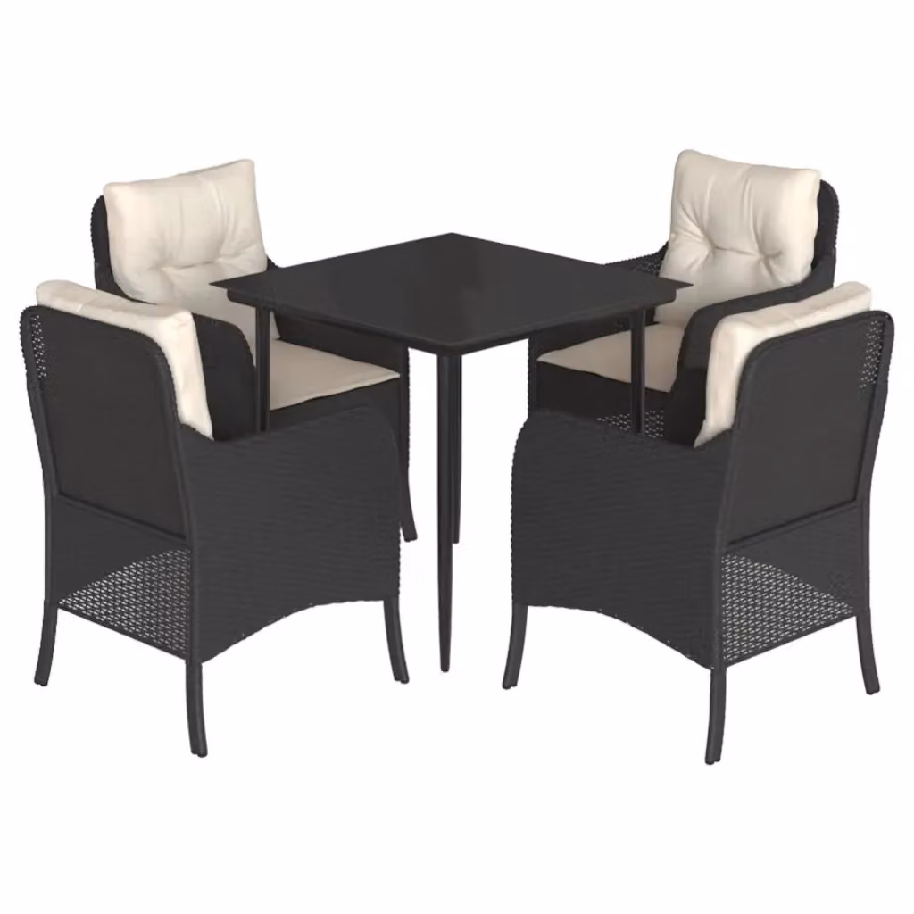 Set da Pranzo da Giardino vidaXL 5 pz in Polyrattan Nero con Cuscini e Tavolo in Vetro – 2
