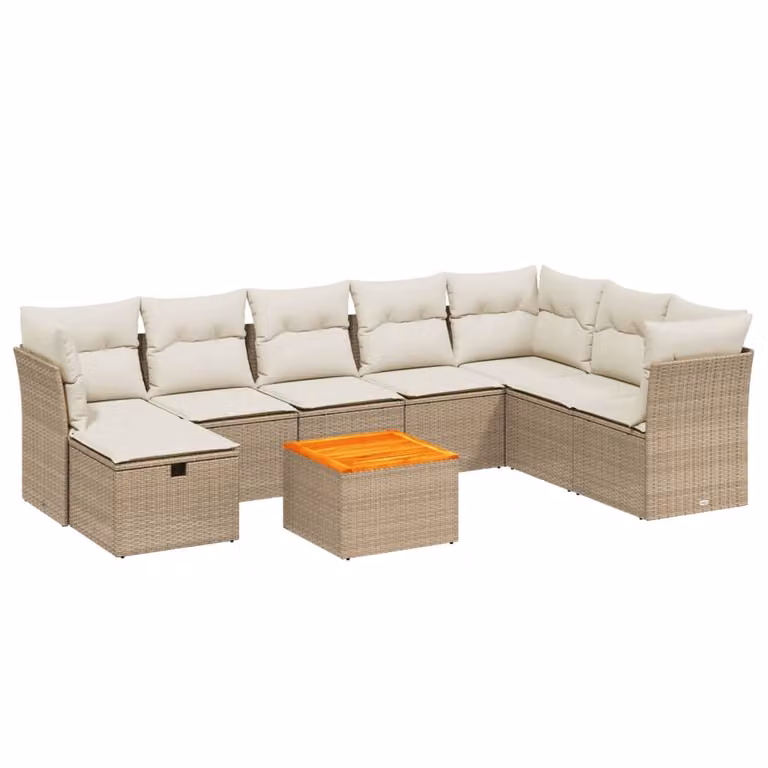 Set Divano da Giardino 9 pz con Cuscini Beige in Polyrattan