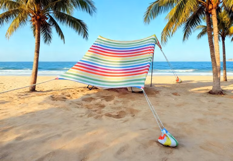 Ombrellone da spiaggia con tettoia parasole - Portatile, adatto a 3-4 persone - Protezione UV - Cuciture rinforzate - Dimensioni 210 x 200 x 160 cm - Tenda parasole