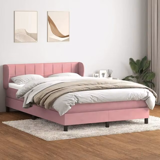 Letto Ibrido vidaXL con Struttura in Legno di Larice e Rivestimento in Velluto Rosa e Bianco L/P/H: 147 x 223 x 88 cm – 1