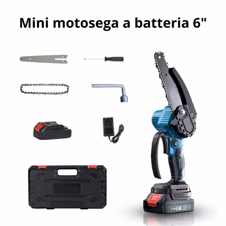 Mini Motosega a Batteria 6" – Sega Elettrica da Giardino Senza Fili con Lubrificazione Automatica, Motore 21V, Motosega Compatta