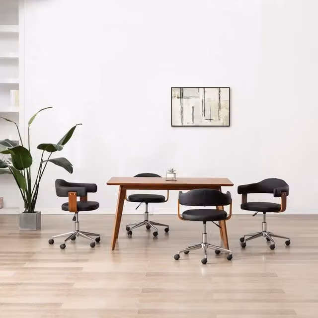 Sedie da Pranzo Girevoli 4pz Nere in Legno Curvato e Similpelle 3054891
