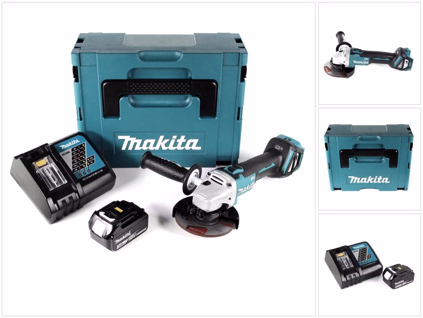 Makita DGA 511 RF1J Smerigliatrice angolare a batteria 18V 125 mm in valigetta Makpac + 1x Batteria 3,0 Ah + Caricatore rapido
