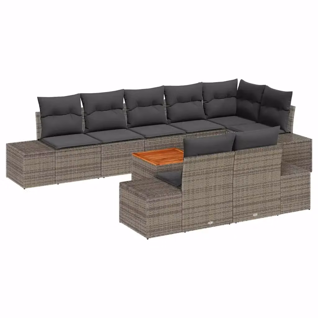 Set Divano da Giardino vidaXL 9 Pezzi in Polyrattan Grigio con Cuscini e Tavolino – 2