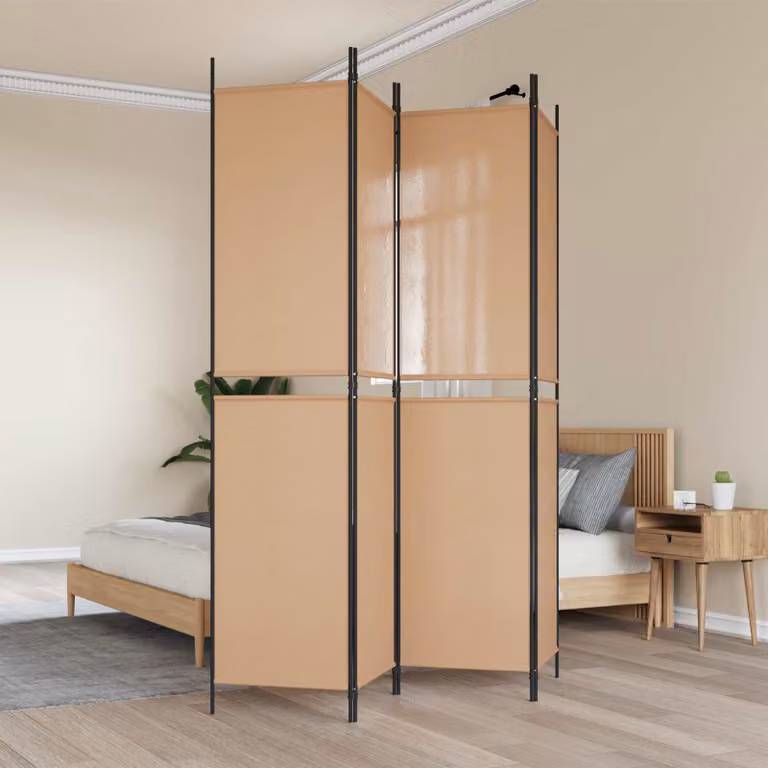 Paravento a 4 pannelli vidaXL in tessuto e metallo Beige L: 200 cm, H: 220 cm