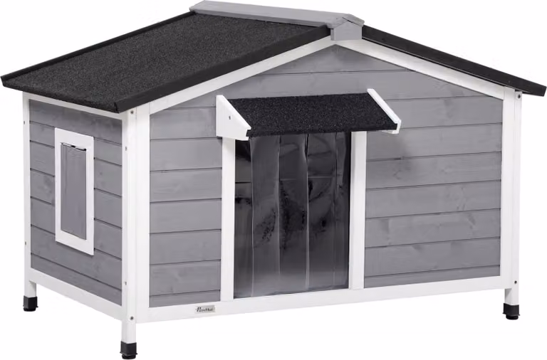 Cuccia per cani Moonbite con tetto apribile, dimensioni 109 x 79 x 72 cm, realizzata in legno di abete, con tetto in asfalto, base rimovibile, adatta a cani fino a 20 kg, colore nero