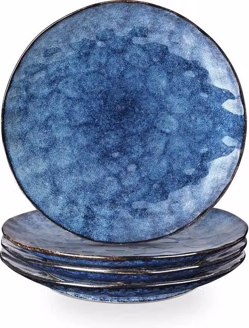 Set di 4 piatti da tavola - 10,5 pollici rotondi - resistenti a microonde e lavastoviglie - porcellana resistente ai graffi - adatto per bistecca, pasta, pizza - per uso domestico, occasioni e ristoranti - blu Set di piatti da tavola