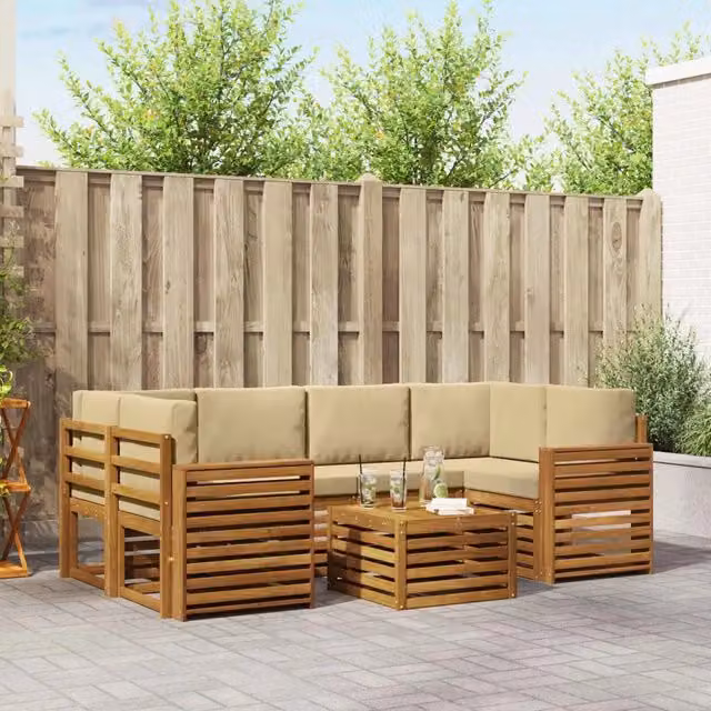 Set di divani da esterno 7 pz Naturale e Beige 3374458