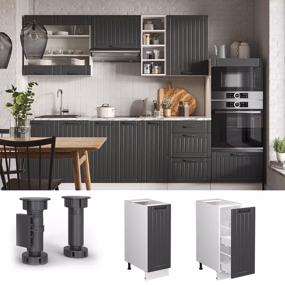 Armadio dispensa da cucina Fame-Line Vicco, colore antracite e bianco, stile rustico, L: 30 cm – 2