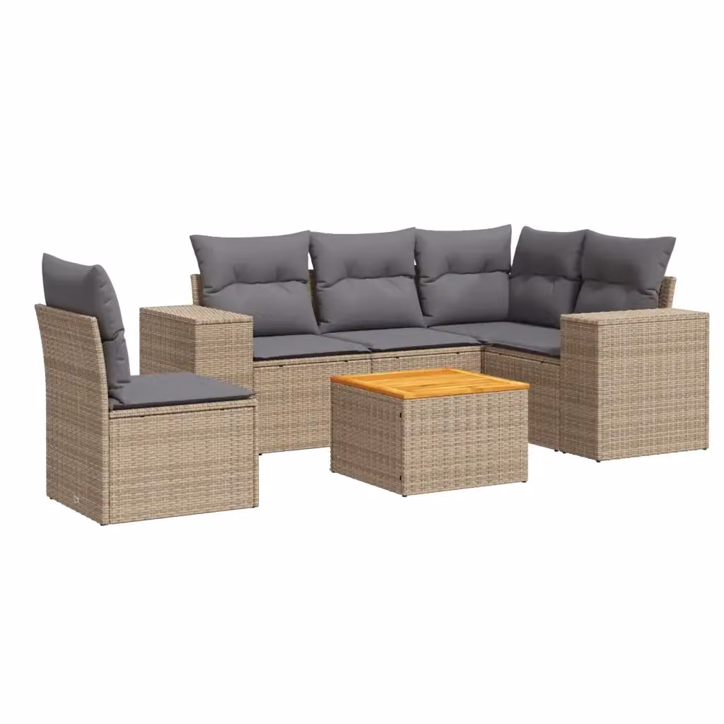 vidaXL Set Divano da Giardino a L da 6 pz in Polyrattan con Cuscini Beige e Grigio – 2