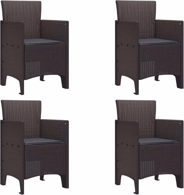 Set di 4 sedie da giardino moderne vidaXL in plastica marrone con braccioli e resistenza ai raggi UV