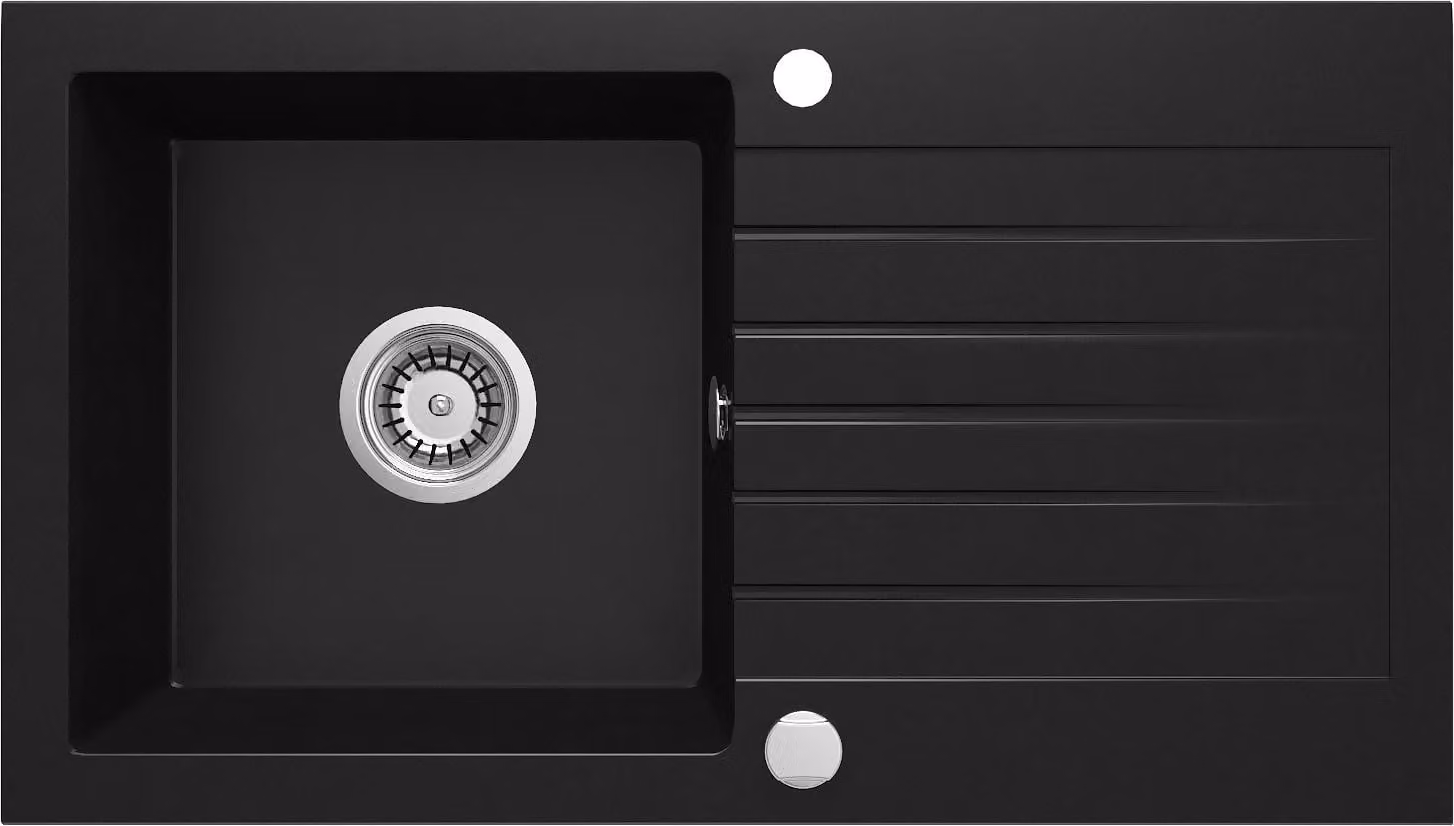 Deante | Lavello in granito a 1 scomparto con sgocciolatoio - Nero - Resistente agli urti ed elegante - Ideale per piccole cucine