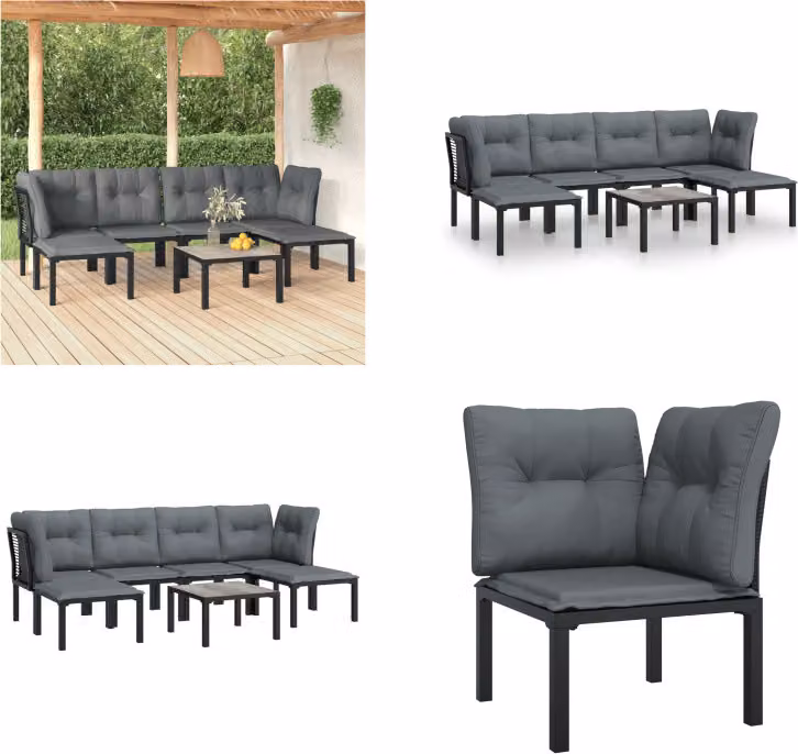 vidaXL 7 pezzi set salotto da giardino nero e grigio in poly rattan - Set salotto da giardino - Set salotto da giardino - Set salotto - Set arredo giardino