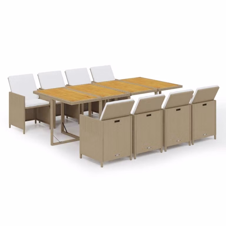 Set da Pranzo da Giardino 9 pz con Cuscini in Polyrattan Beige