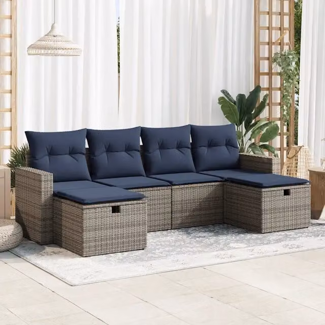 Set Divano da Giardino 6 pz con Cuscini Grigio in Polyrattan 3325427