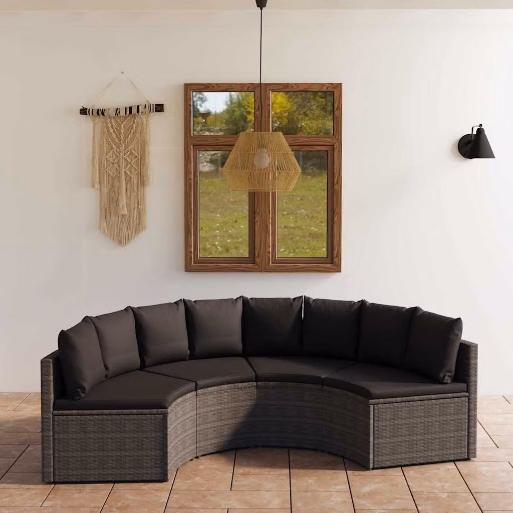 Set di Divani da Giardino vidaXL a Forma di U con Cuscini, Struttura in Metallo e Polyrattan Grigio – 1