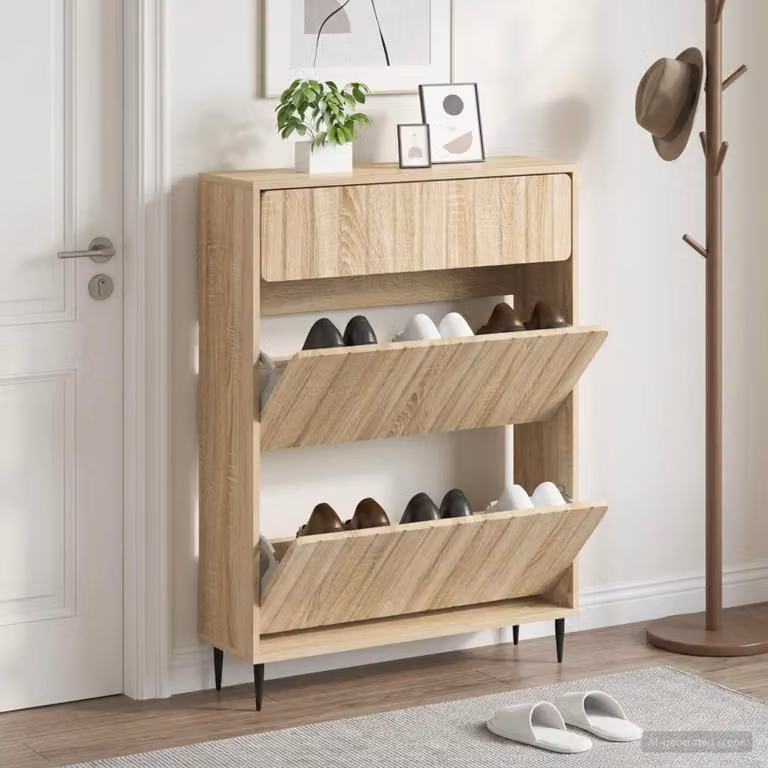 Scarpiera mobile vidaXL ZWOLLE in legno e MDF, colore marrone e beige, L: 78 cm, P: 24 cm, H: 103 cm