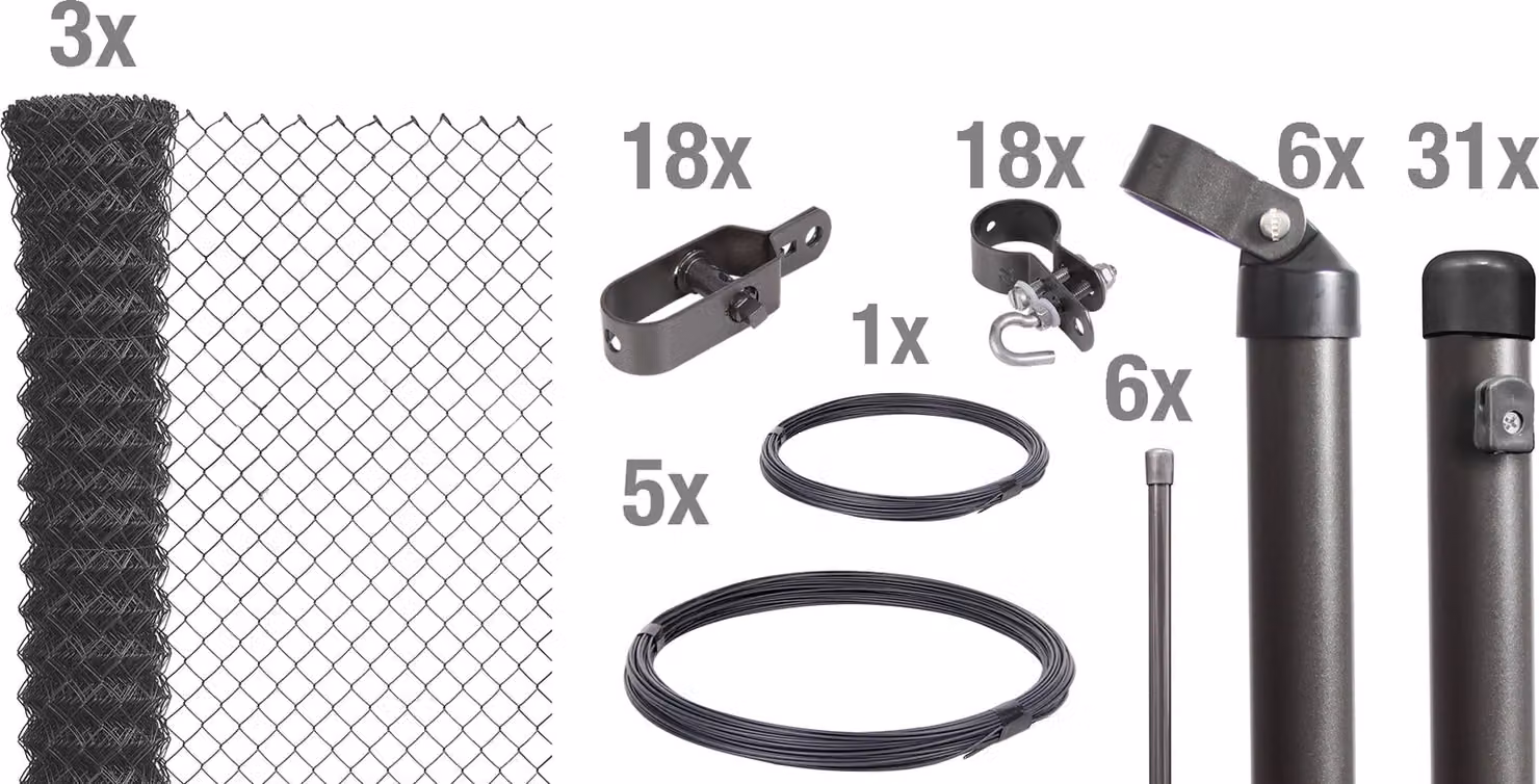 Alberts 635060 Recinzione in rete metallica come set completo, per la posa nel calcestruzzo, antracite metallizzato, altezza 80 cm, lunghezza 75 m