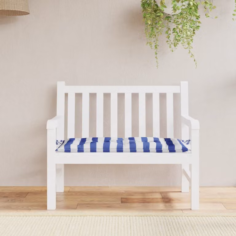 Cuscino per panca da giardino vidaXL a righe bianche e blu, modello maritime, L/P/H: 110 x 50 x 7 cm