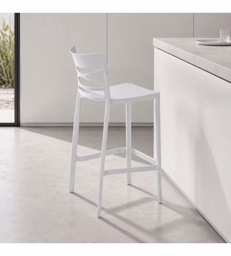 Domo Mea Sgabello Flow alto bianco in tecnopolimero 49,5x51x101 cm resistente
