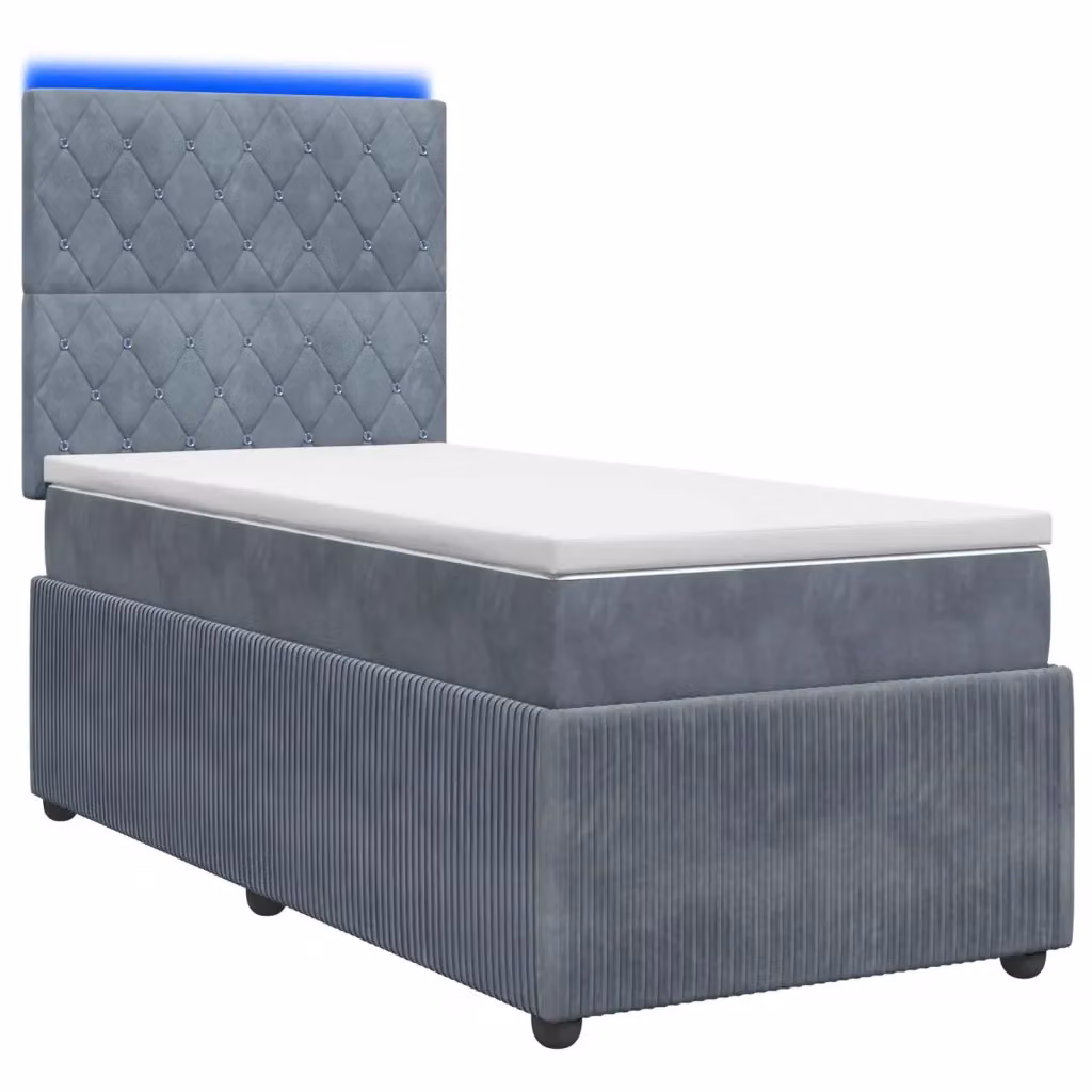 Letto Box Spring vidaXL con Materasso Ibrido e Illuminazione LED, Grigio e Bianco, L/P: 190 x 90 cm – 2
