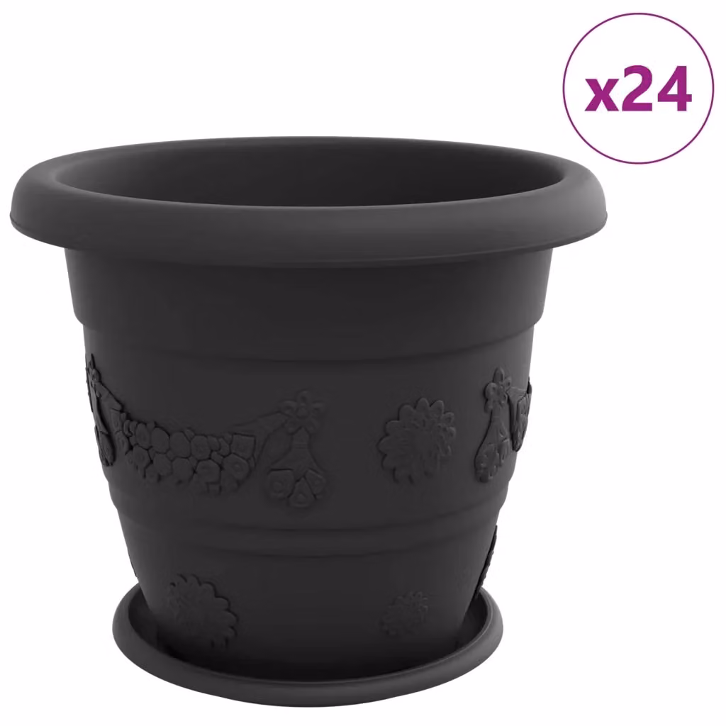Set di 6 vasi per piante vidaXL neri in plastica per uso da interno o giardino, forma rotonda, Ø 39 cm, H 32 cm – 2