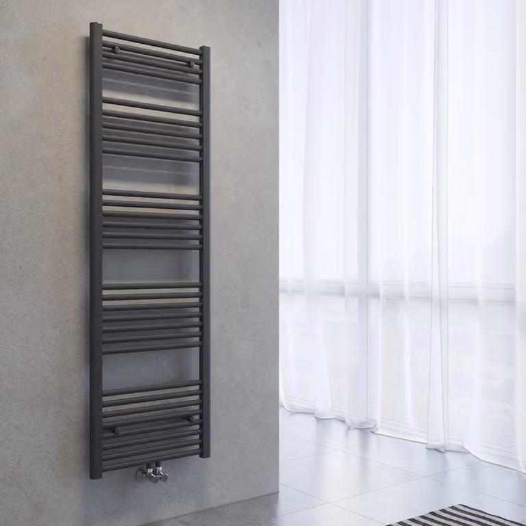 Radiatore asciuga-asciugamani SONNI, dimensioni 1600 x 500 mm, colore grigio antracite, riscaldamento ad acqua calda, senza resistenza elettrica