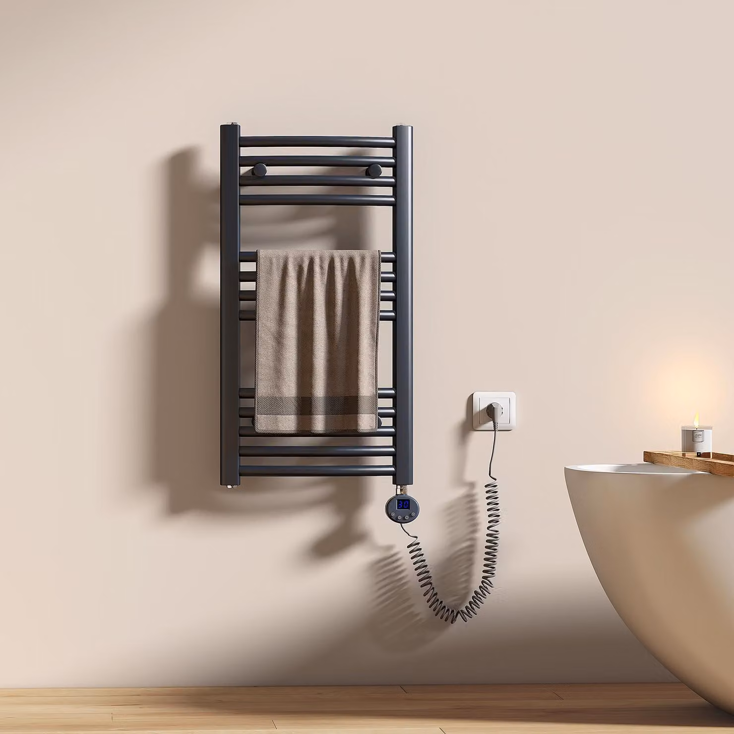EMKE Scaldasalviette elettrico 75X40cm 300W antracite curvo Radiatore da bagno Controllo Wi-Fi Termostato intelligente Scaldasalviette