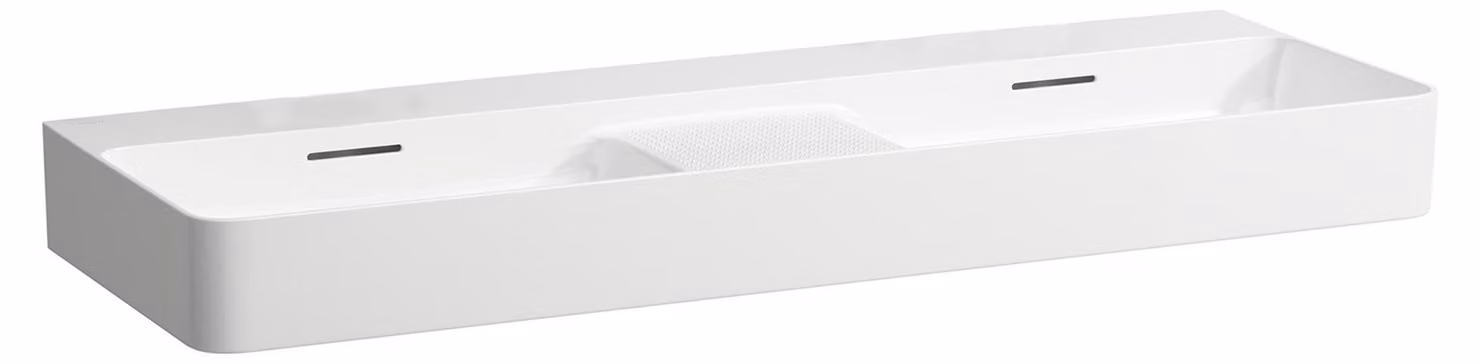 LAUFEN VAL lavabo double, sans trou pour robinetterie, avec trop-plein, 1200x420mm, zone semi-sèche au centre, H8142820001091, H8142820001091