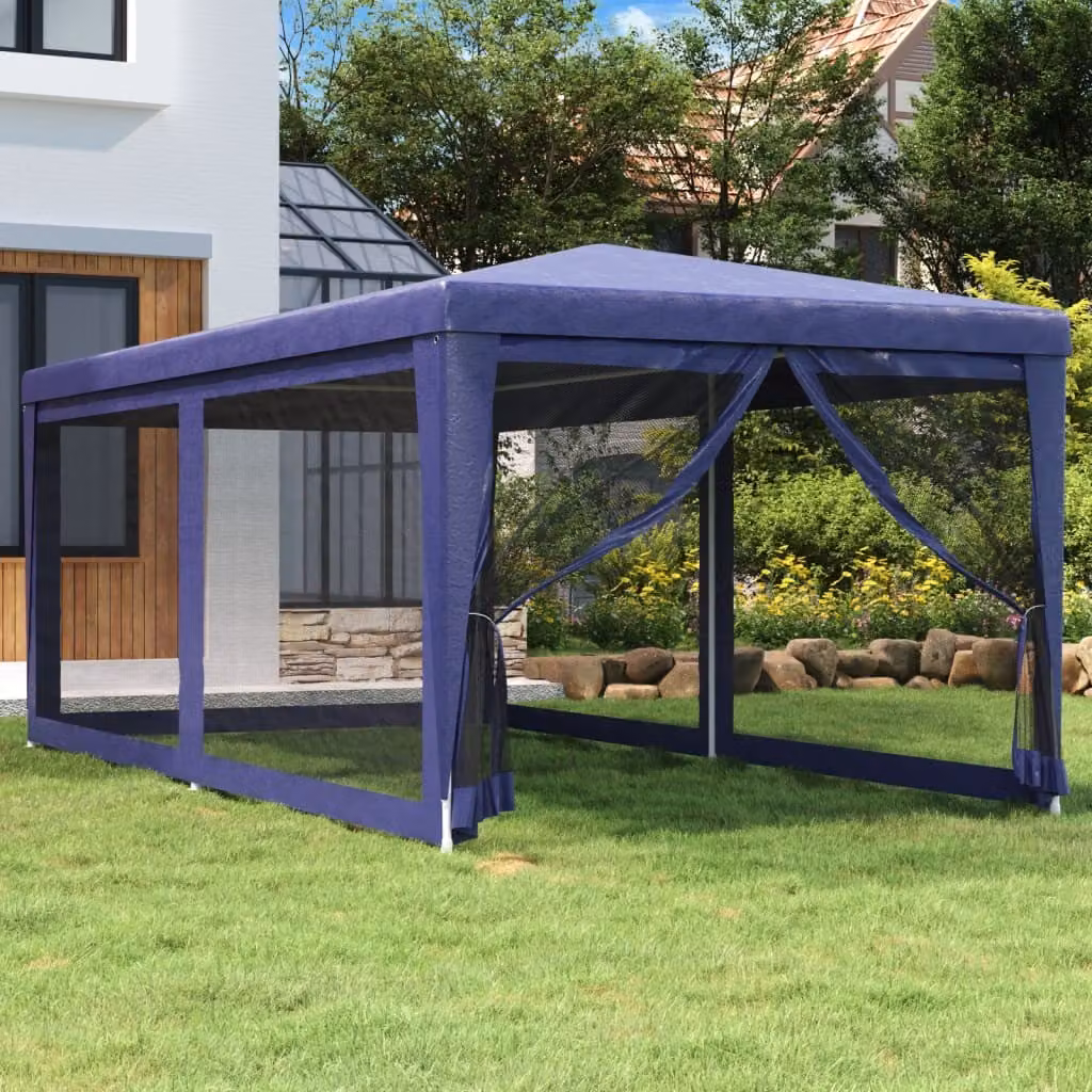 The Living Store Tenda per feste con 6 pareti laterali in rete Blu 3x6 m HDPE