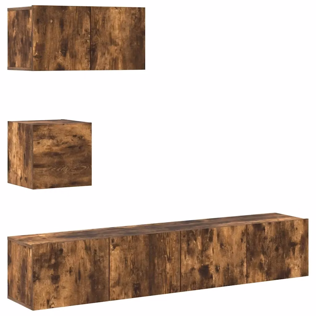 Set di mobili porta TV moderno vidaXL in legno color rovere fumo marrone con 4 pezzi da appendere a parete – 2