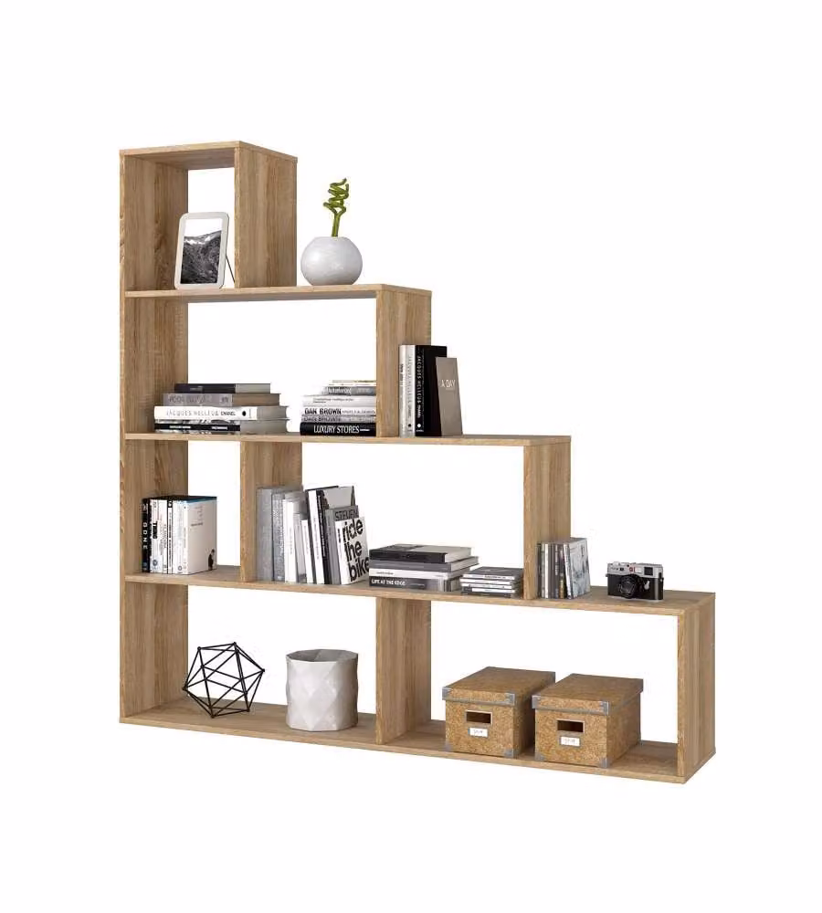 Libreria divisoria moderna in rovere canadian marrone con finitura opaca, L: 145 cm, P: 29 cm, H: 145 cm