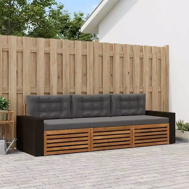 Set di divani da esterno 3 pz Naturale e Antracite Poliestere 3382975