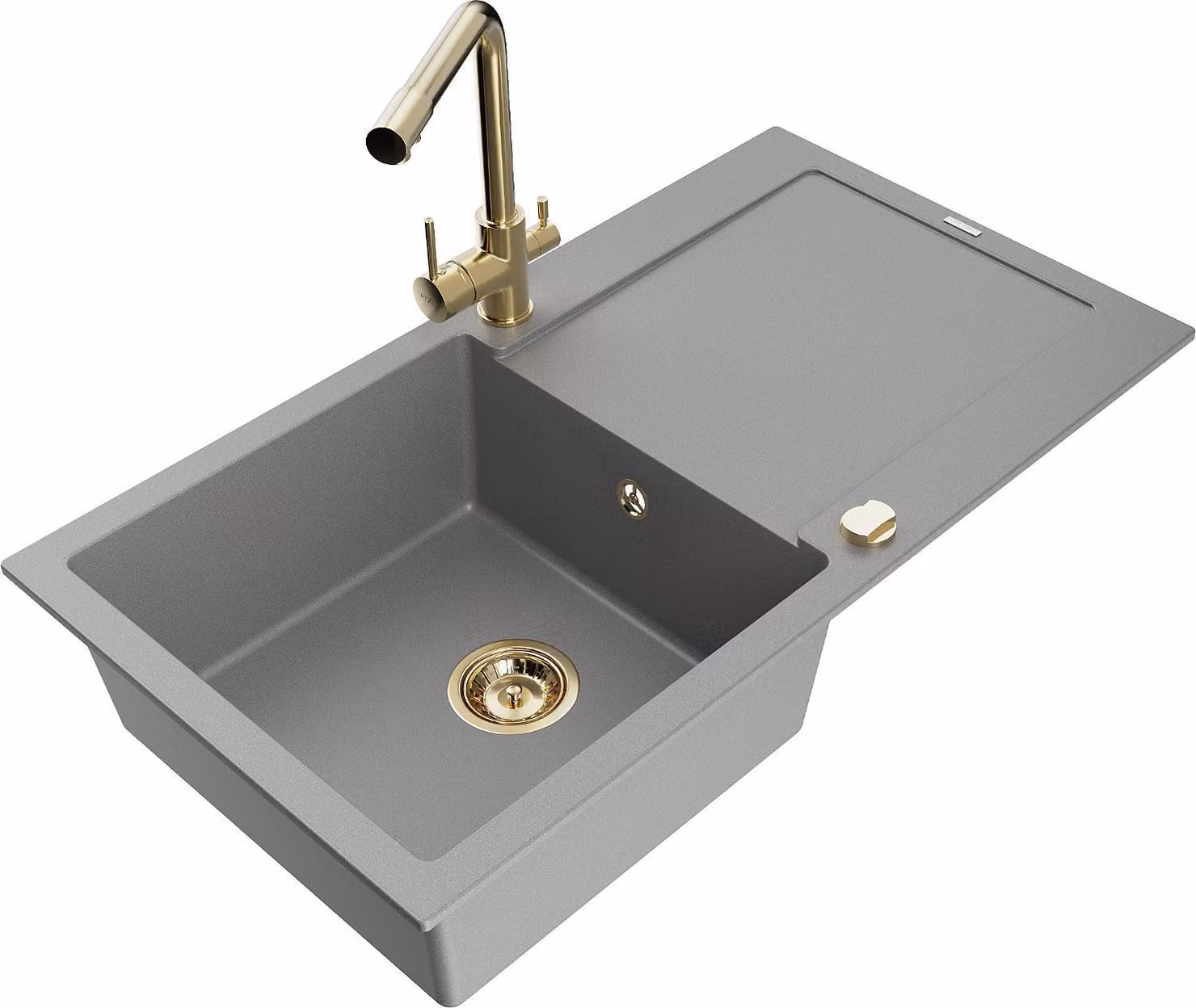 Mexen Leo lavello in granito a 1 vasca con sgocciolatoio e rubinetto Duero, grigio - 6501-71-671600-50