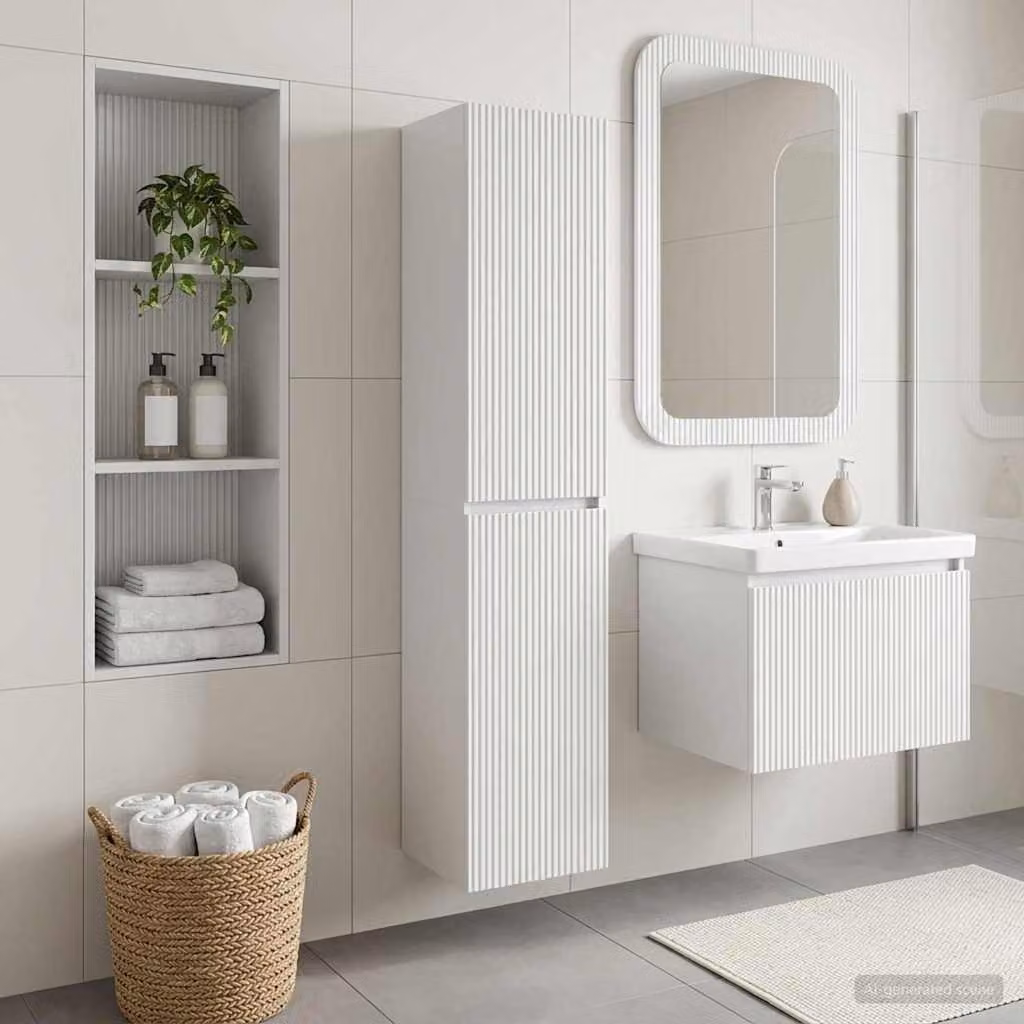 Mobiletto da bagno a muro vidaXL moderno in MDF bianco con ante a battente L: 33 cm, P: 34,5 cm, H: 160 cm