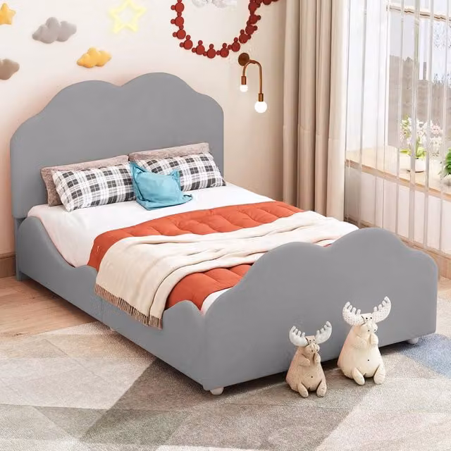 Letto per bambini imbottito Minimal in velluto grigio L/P/H: 200 x 90 x 107,5 cm