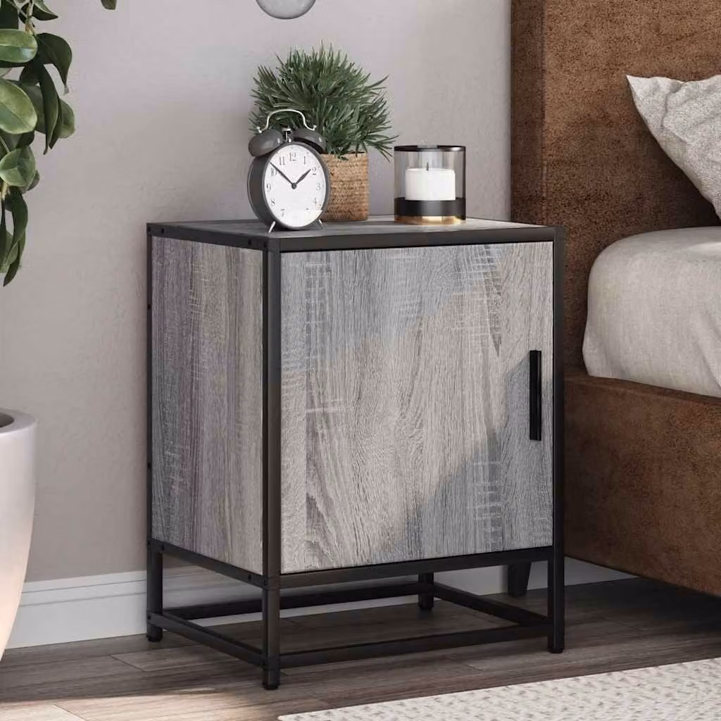 Set di 2 comodini vidaXL moderni in legno e metallo, colore grigio, L 40 cm x P 31 cm x H 50 cm