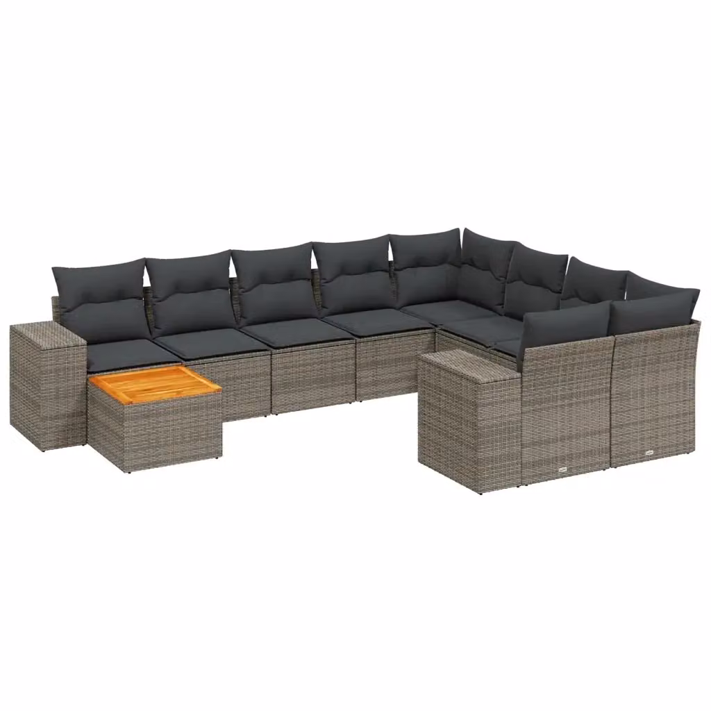 Set di divani da giardino vidaXL 11 pz in polyrattan grigio con cuscini e tavolino da esterno a forma di L – 2