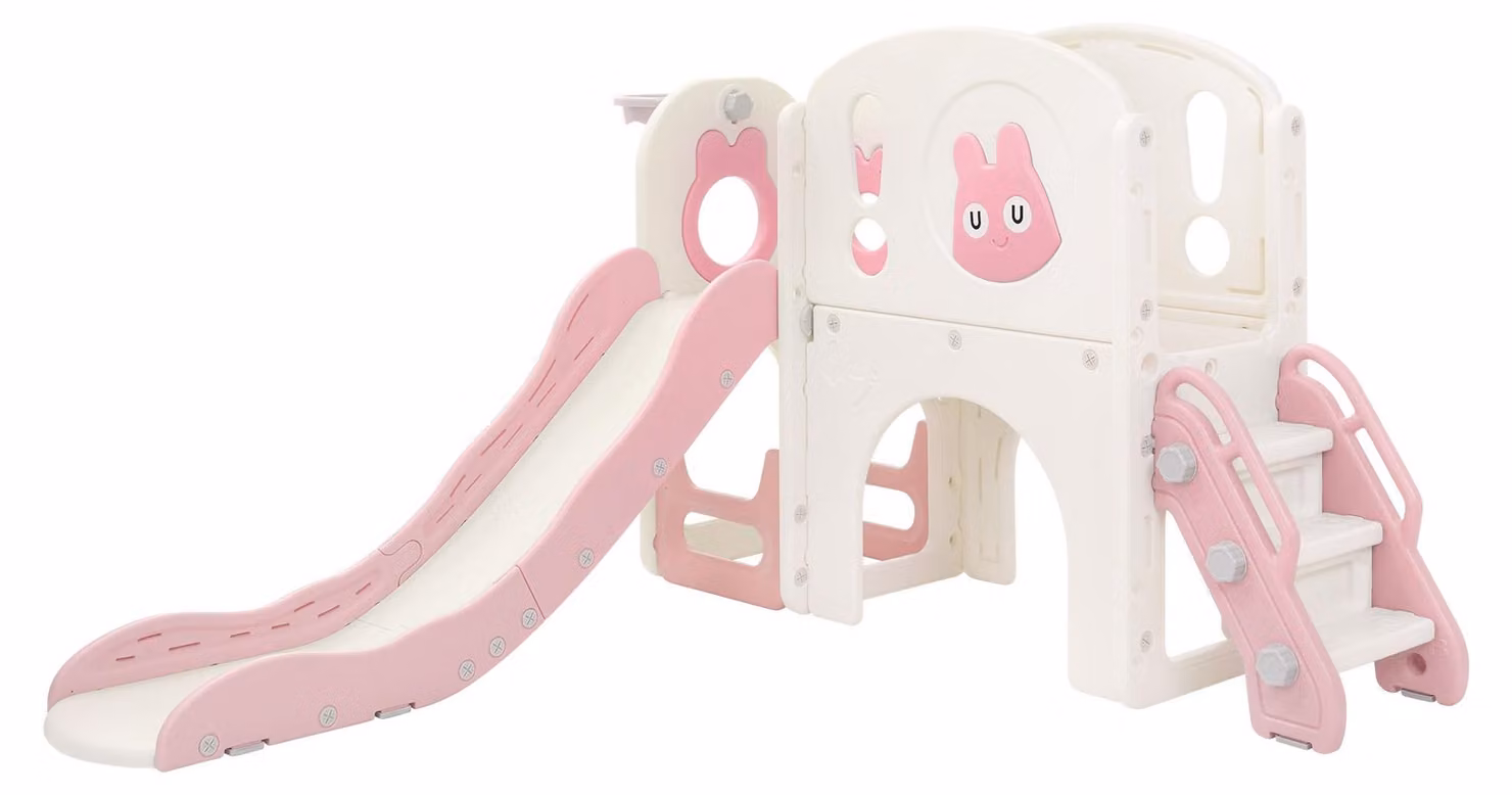 Joyz 5 in 1: scivolo per bambini con torre giochi, parco giochi per bambini con scivolo, scaletta, canestro da basket e struttura per arrampicata telescopica; set per interni/esterni per bambini piccoli