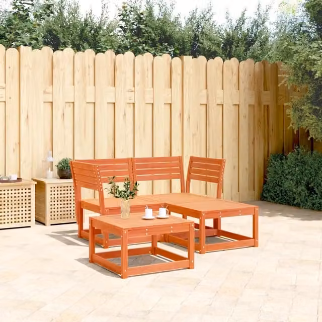 Set Divani da Giardino 3 pz Marrone Cera Legno Massello Pino 3216987