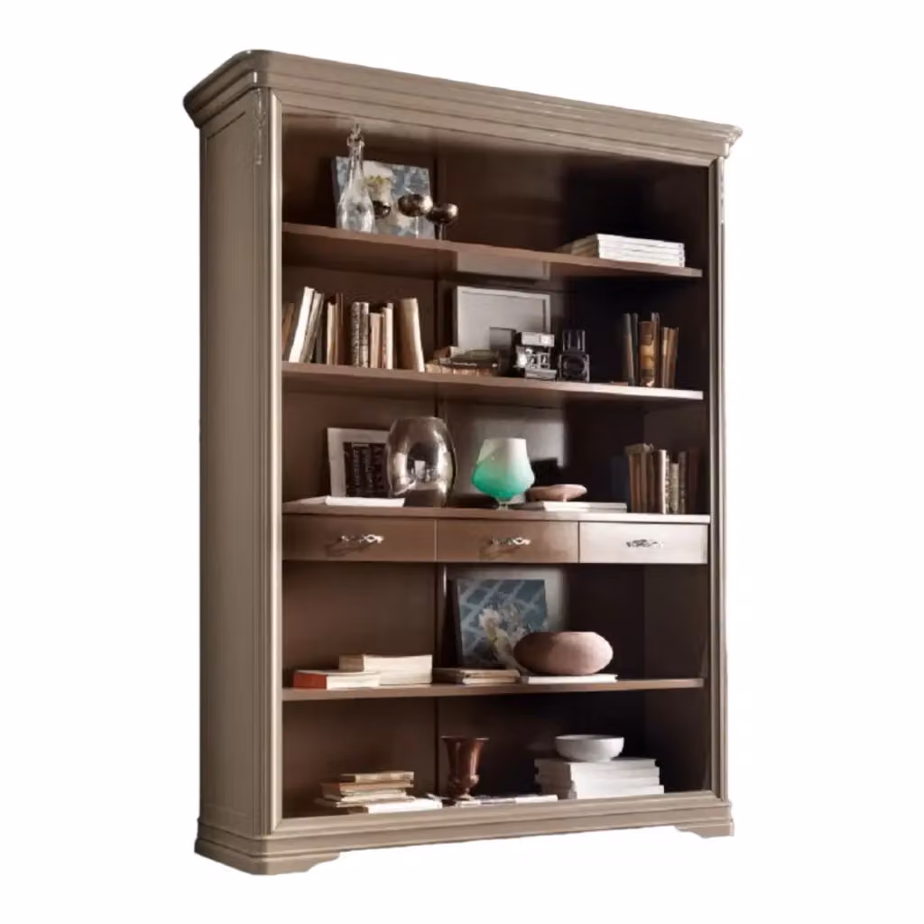 Libreria a giorno Mobili 2G in legno laccato con 3 cassetti, disponibile in bianco, marrone o beige, L: 161 cm, P: 48 cm, H: 215 cm – 6