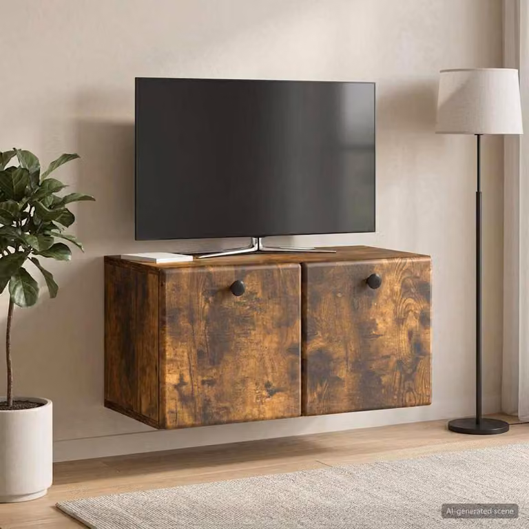 Mobile Porta TV da Muro vidaXL in Rovere Fumo, Design Moderno con Scomparti Media, L 59,5 x P 31 x H 30 cm
