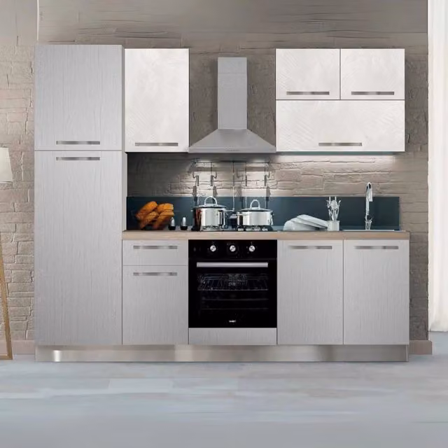 Cucina moderna Molly con elettrodomestici inclusi in beige e bianco