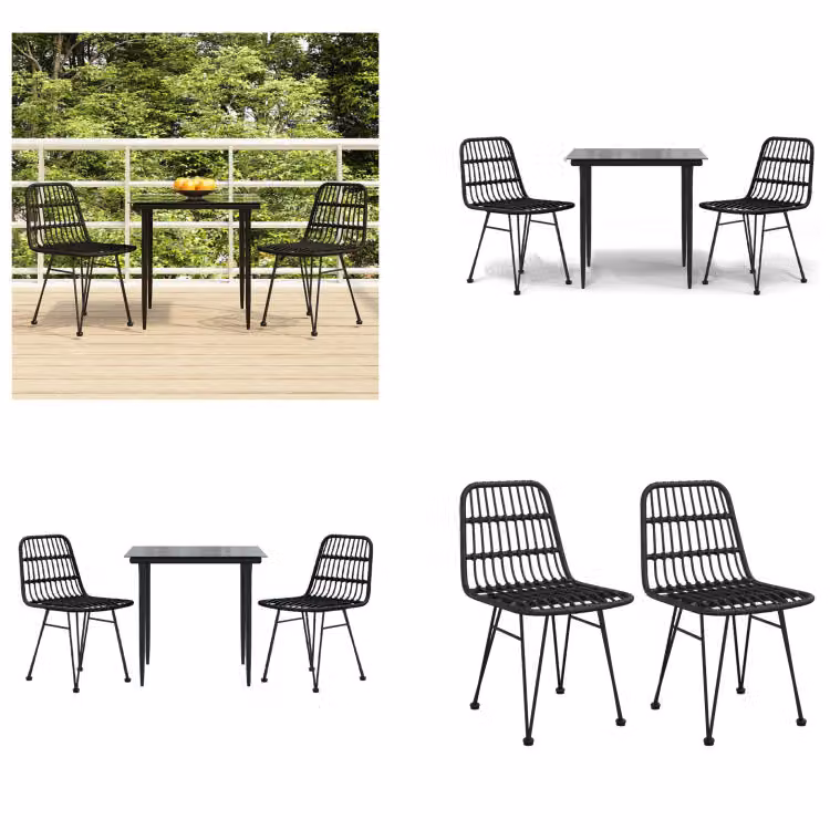 vidaXL Set da pranzo da giardino 3 pezzi in poly rattan nero - Set da pranzo da giardino - Set da pranzo da giardino - Set da pranzo da terrazza - Set da pranzo da esterno