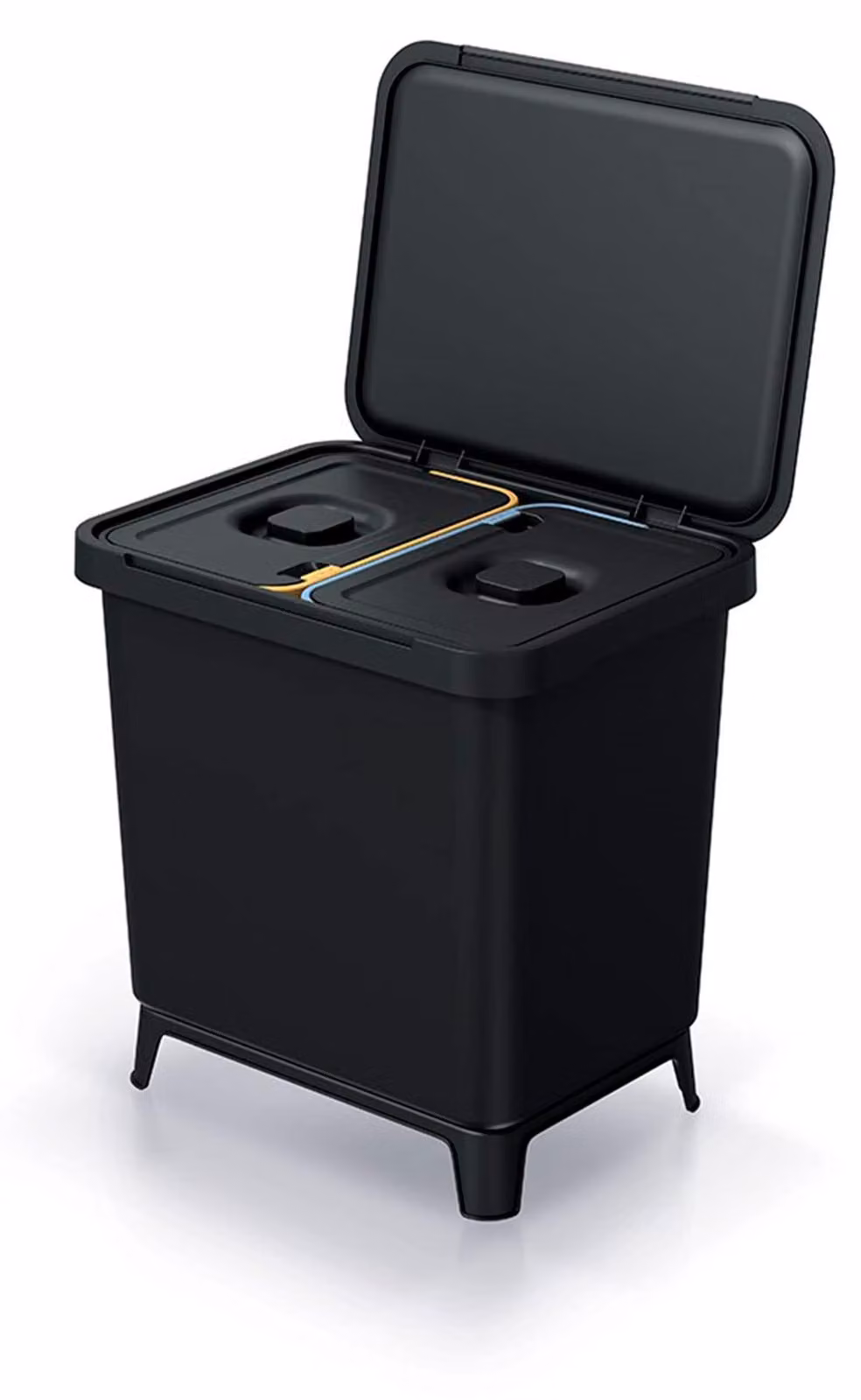 Sistema di smistamento per la raccolta differenziata, capacità 2 x 10 litri, in plastica, colore nero, con supporto a parete