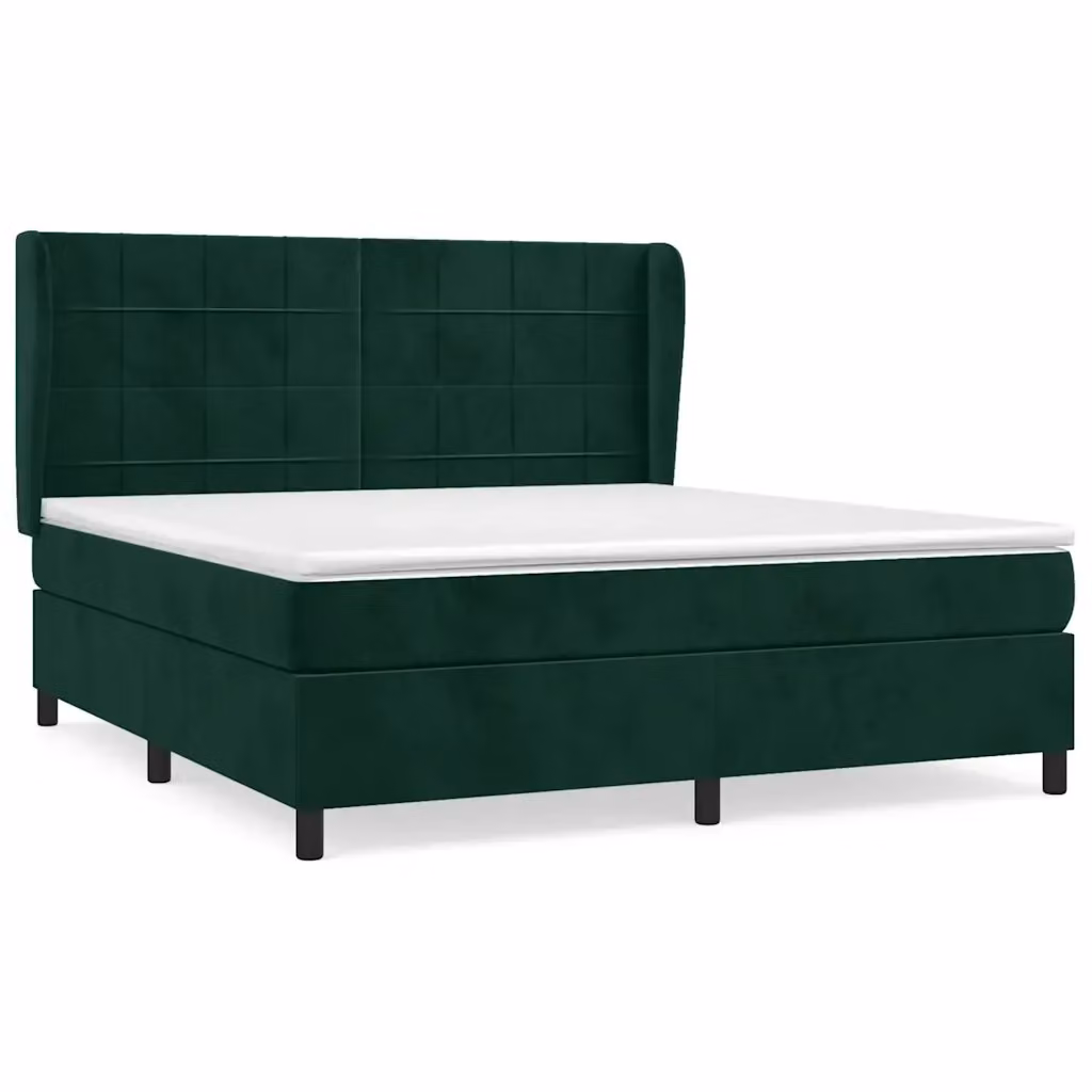 Letto Ibrido vidaXL con Giroletto a Molle e Materasso in Velluto Verde Scuro e Bianco L/P: 160 x 200 cm – 2