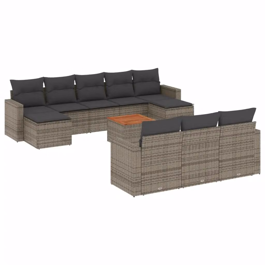 vidaXL Set Divani da Giardino 11 pz in Polyrattan Grigio con Cuscini e Tavolino – 2