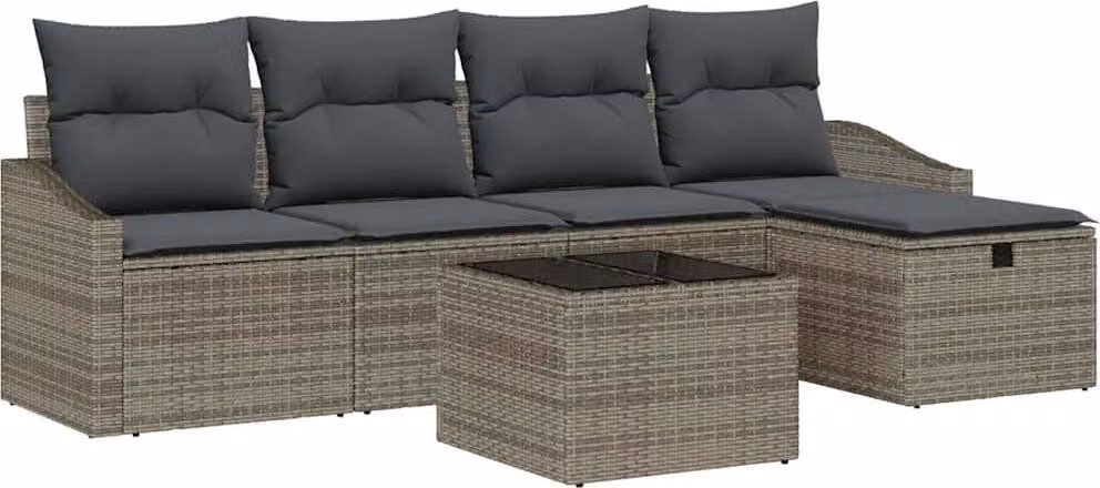 Set di divani con cuscino con archiviazione Grigio polyrattan